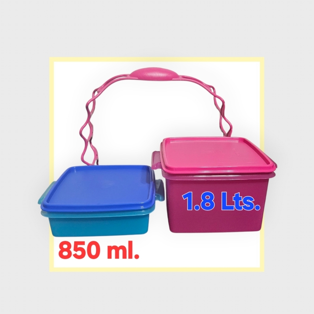 Tupperware Pink & Blue Stackable Kids Snack Carriers with Handle